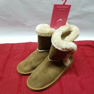 Isaac Mizrahi Size 7 Brown Suede Look Boots W/ Faux Fur Trim New Womens Size 7